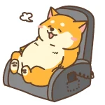 大阪市鶴見区・今福鶴見 Kaisei Seikotsuin マッサージ機に座る柴犬のイラスト。肩こり・腰痛ケアのイメージ。