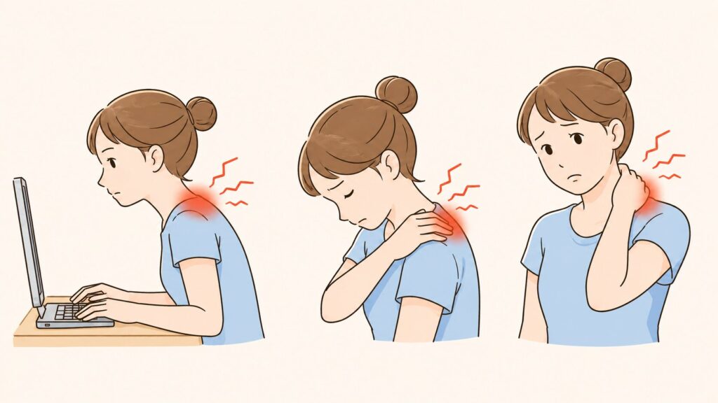 肩こりによる首や肩のつらさをイメージしたイラスト