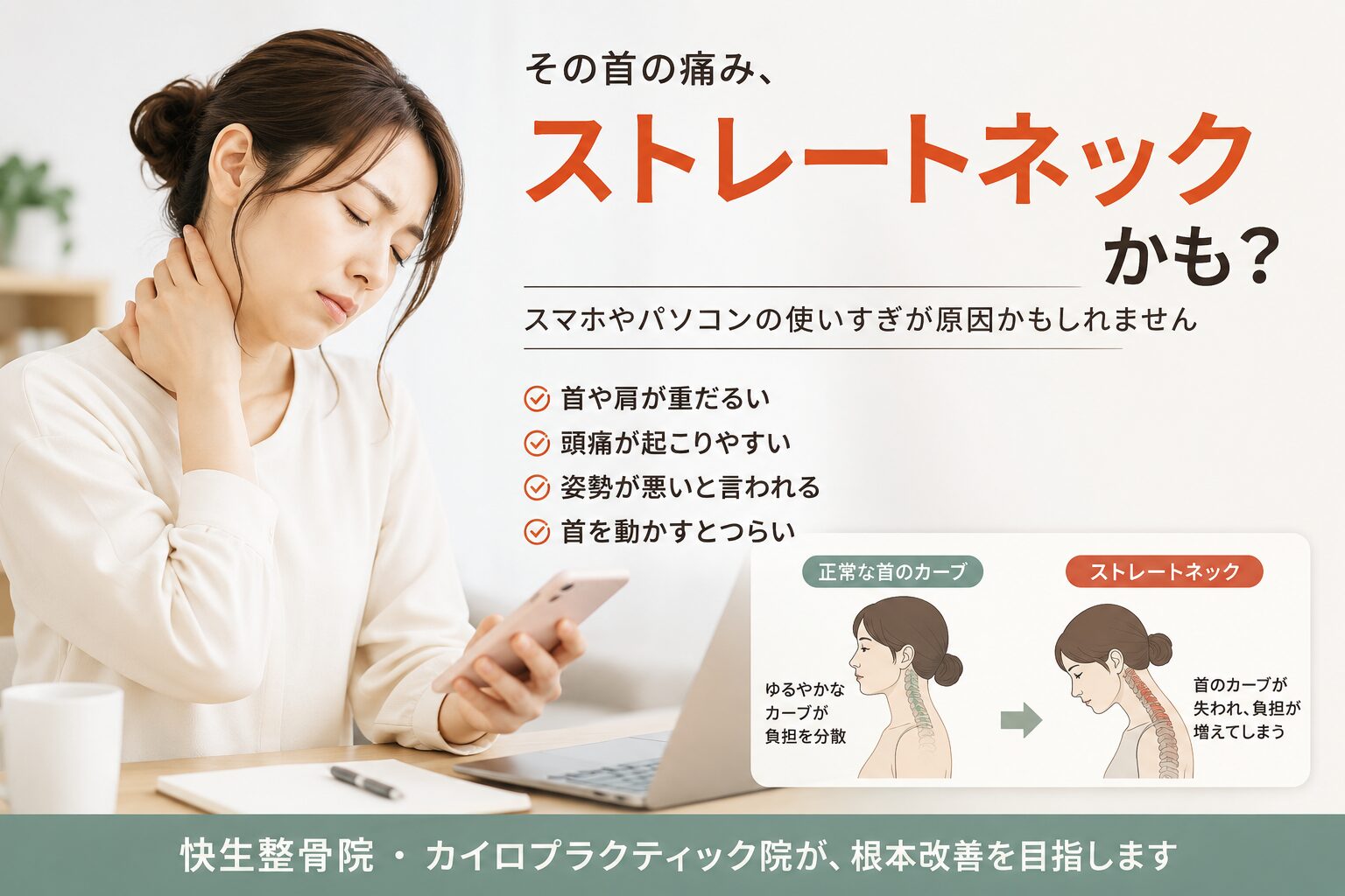 首の痛み『すわってほったらかし』福辻式DVD ストレートネック　スマホ首 ストレートネック（スマホ首）｜大阪市鶴見区・今福鶴見の整体【快生