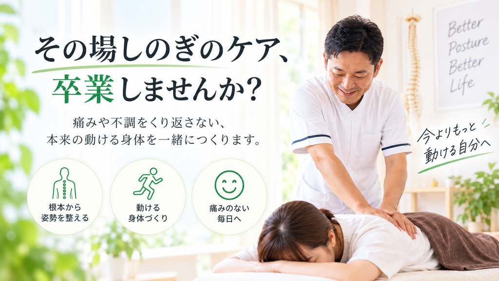 その場しのぎのケアを卒業し、姿勢を整えて動ける身体づくりを目指す快生整骨院・カイロプラクティック院