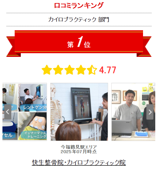 エキテン口コミランキング　カイロプラクティック部門　第1位　快生整骨院