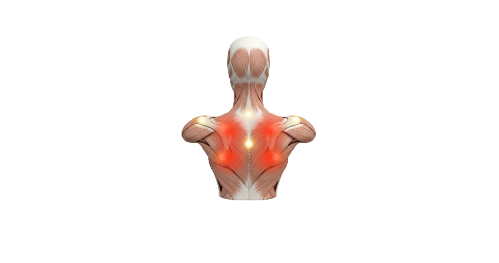 肩甲骨の内側に痛みが出る原因を示したイラスト|テニスボールで改善しないケース