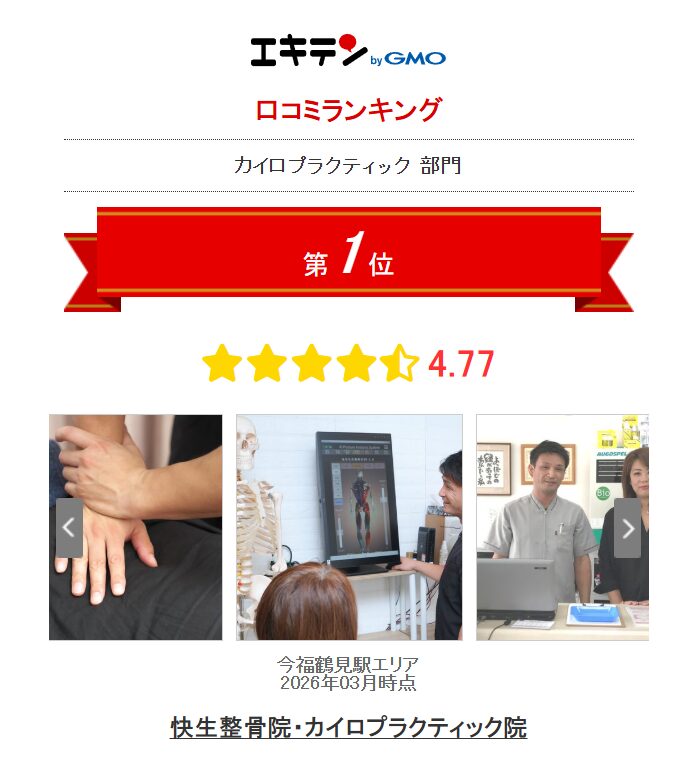 快生整骨院・カイロプラクティック院は2026年3月時点でエキテン口コミランキング1位を獲得しています。
