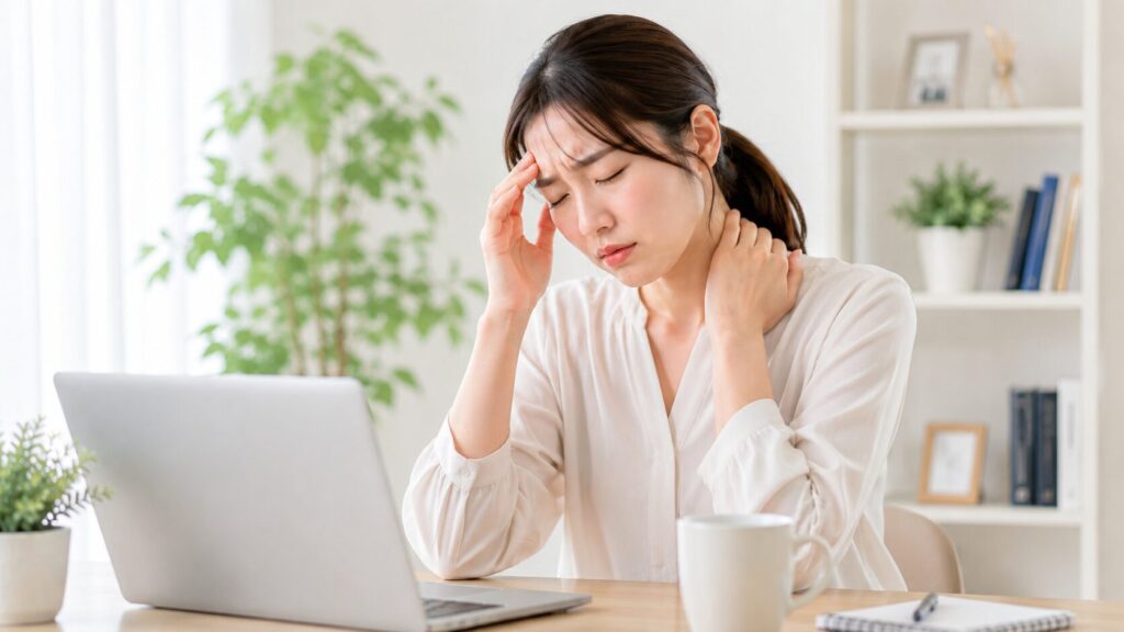 頭痛と首や肩のつらさに悩む女性