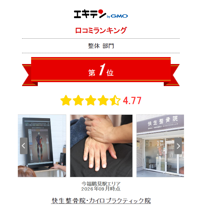 快生整骨院・カイロプラクティック院は2026年9月時点でエキテン口コミランキング1位を獲得しています。